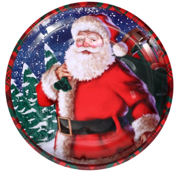 Holiday Prints Round Embossed Tin Tray, 9.9-in. Serving Cookie Platter (4) Trays - Picture 3 of 5